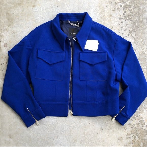Ted Baker Elrosa Cropped Jacket Waffle Texture Bright Cobalt Blue XL NWT - Picture 10 of 10